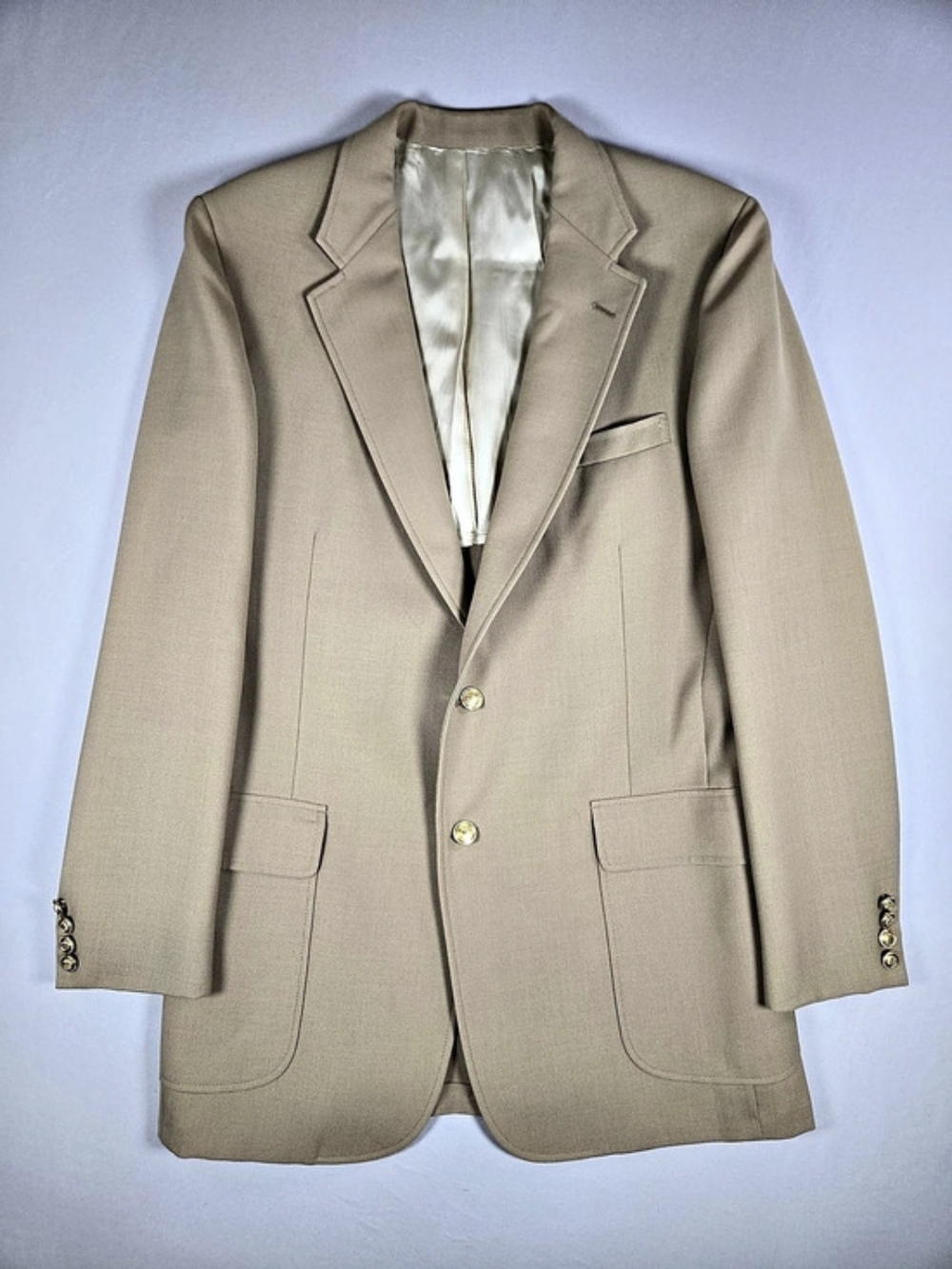 Vintage Cricketeer Wimbledon Tan Blazer Hopsack Gold Buttons Made In USA 40L/42L